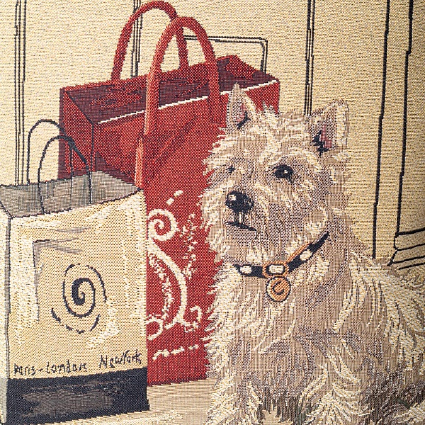 Fluffy Puppy With Shopping Bags Cushion Cover