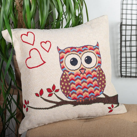 Owl On A Branch With Hearts Cushion Cover