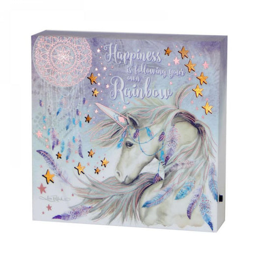 Led Lit Unicorn And Dreamcatcher With Text - Happiness Plaque