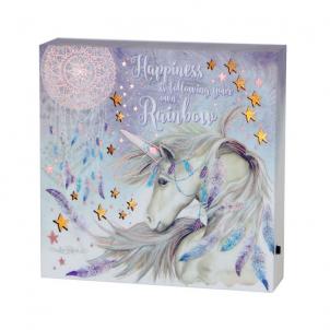 Led Lit Unicorn And Dreamcatcher With Text - Happiness Plaque