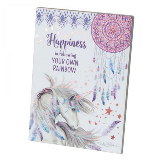 Led Lit Unicorn And Dreamcatcher With Text - Happiness Plaque