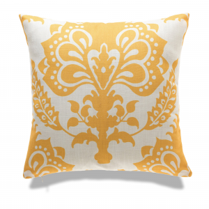 White With Yellow Print And Feather Down Insert Pillow