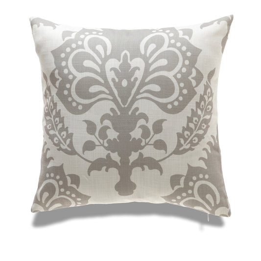 White With Light Gray Print And Feather Down Insert Pillow