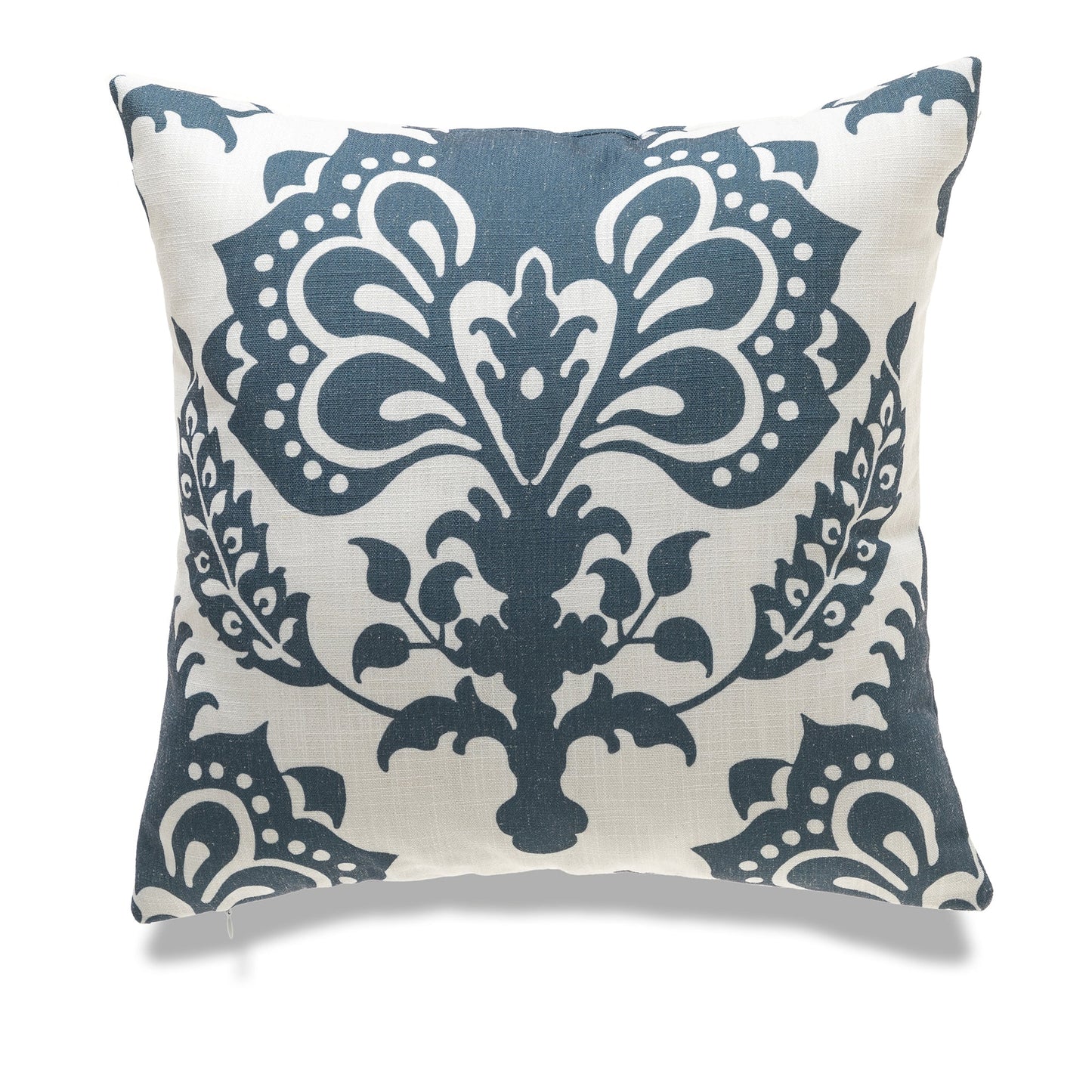 White With Navy Blue Print And Feather Down Insert Pillow