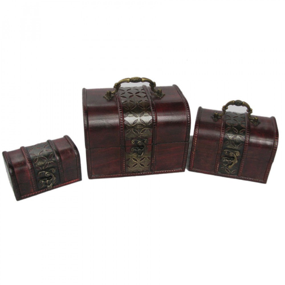 Set Of 3 Wood Look With Copperlike Accents Decorative Nesting Boxes