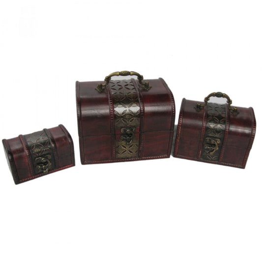 Set Of 3 Wood Look With Copperlike Accents Decorative Nesting Boxes