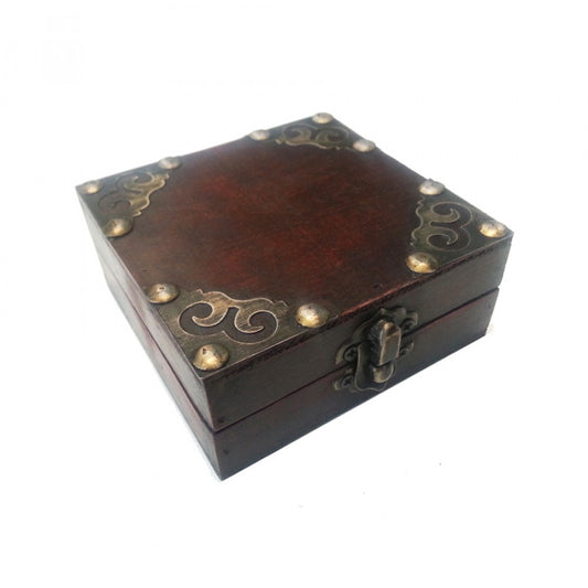 Antique Look Square With Metal Corners Decorative Mini Box