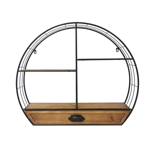 Decorative Metal Frame With 3 Shelves And A Storage Drawer Wall Shelf