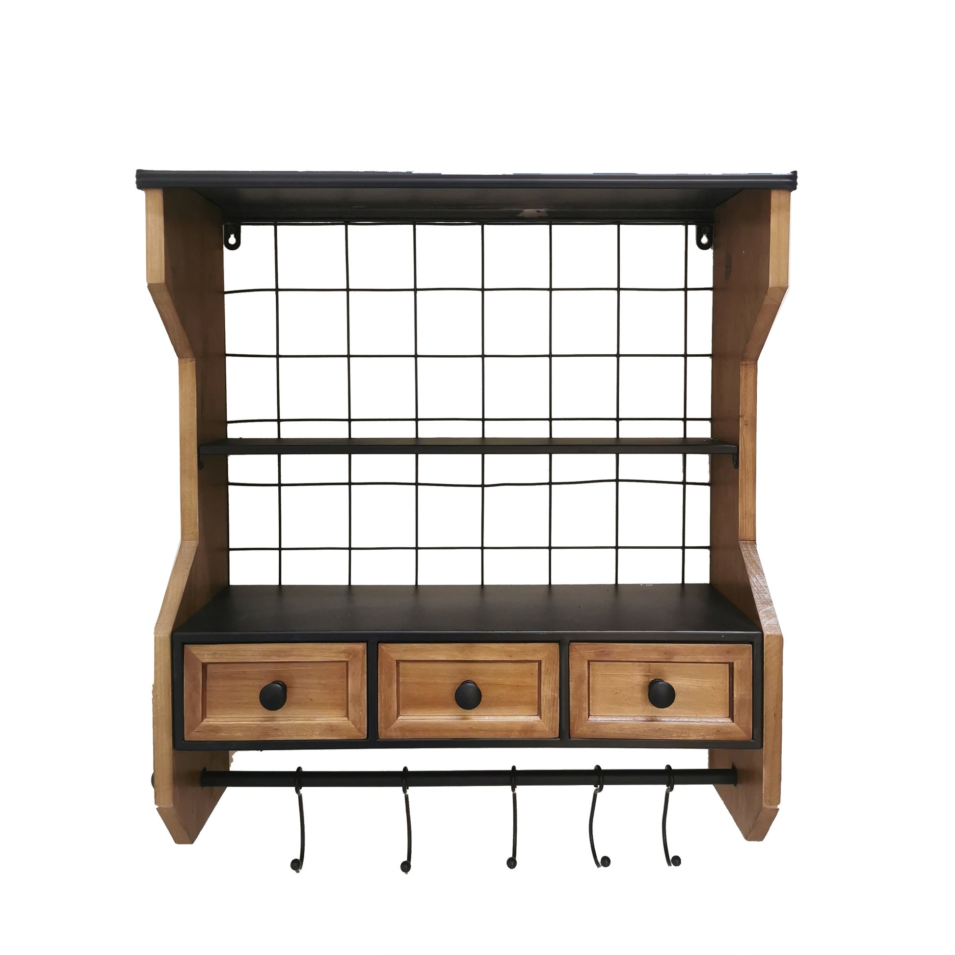 Rustic Look With 3 Shelves Drawers And Hooks Rack