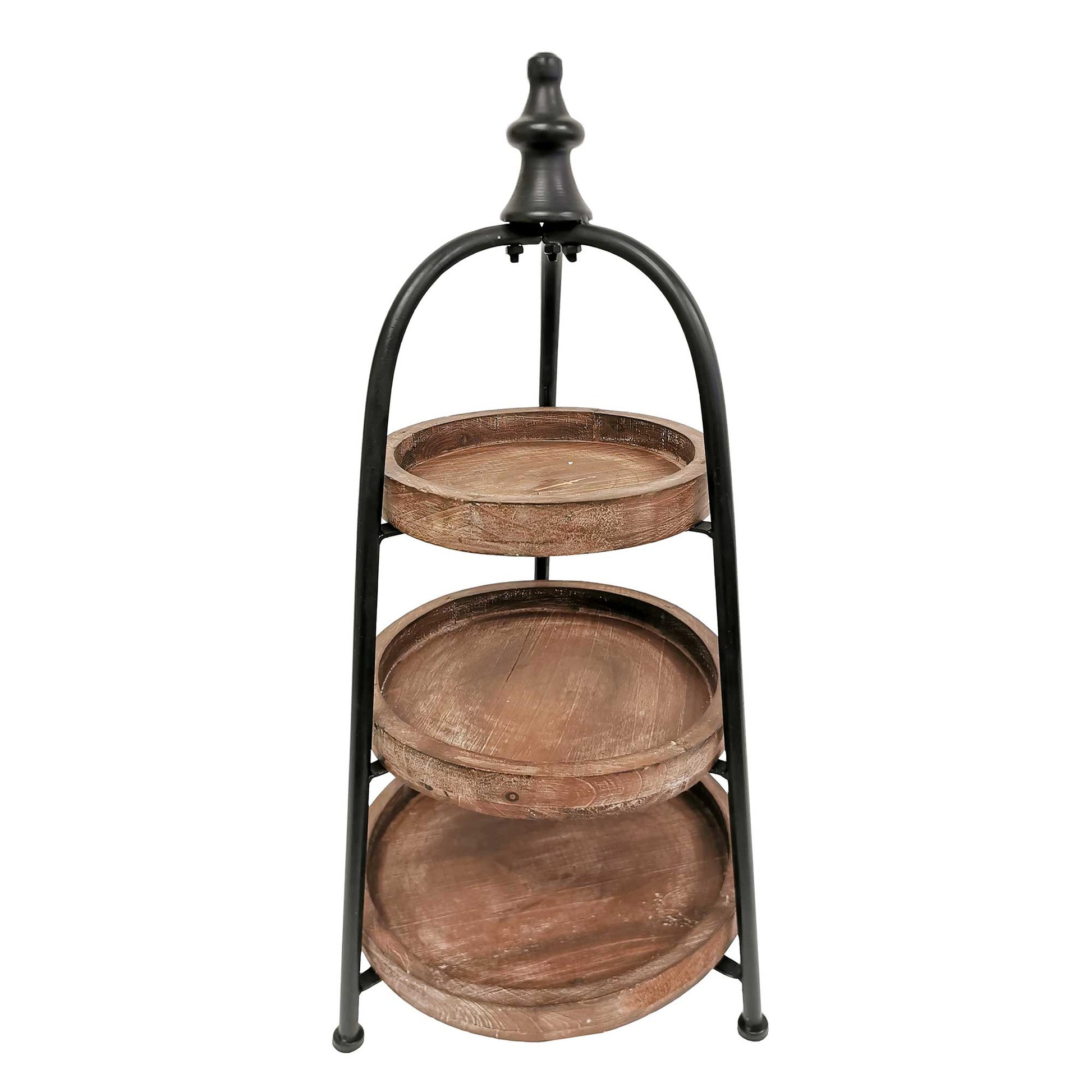 Three Tiered With Metal Finial Table Stand