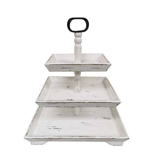 Distressed Look Three Tiered With Handle Decorative Tray