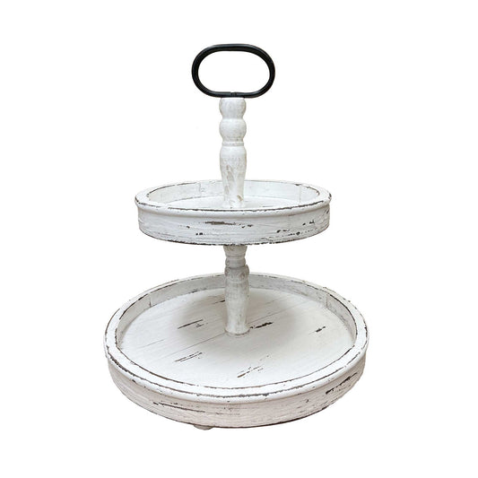 Distressed Look Two Tiered With Handle Decorative Tray