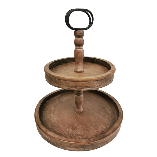 Distressed Look Two Tiered With Handle Decorative Tray