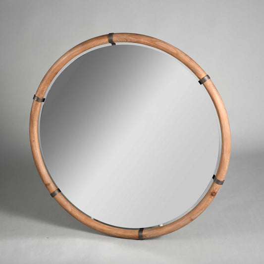 Round With Metal Fasteners Wall Mirror
