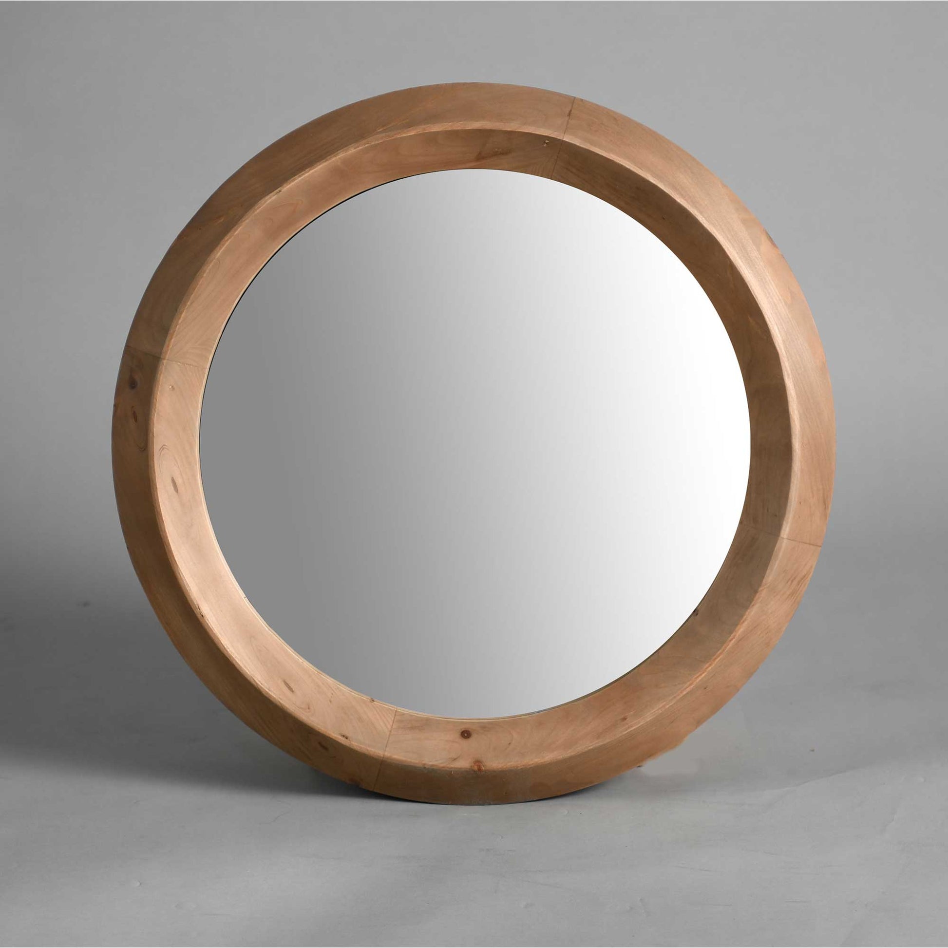 Round With Brown Frame Wall Mirror