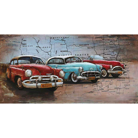 Hand Painted Vintage Cars 3D Wall Decor