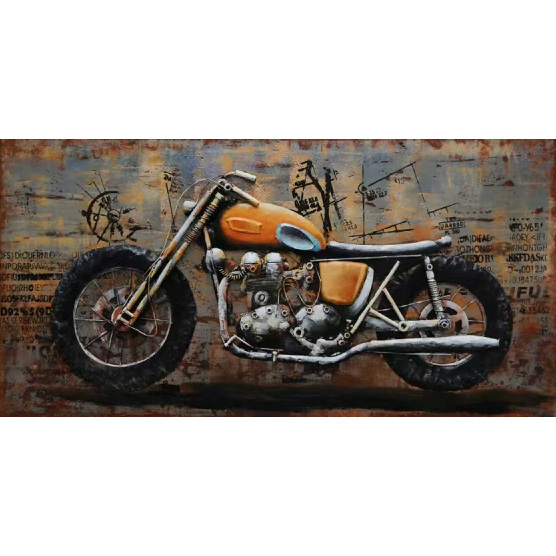 Hand Painted Orange Motorcycle 3D Wall Decor