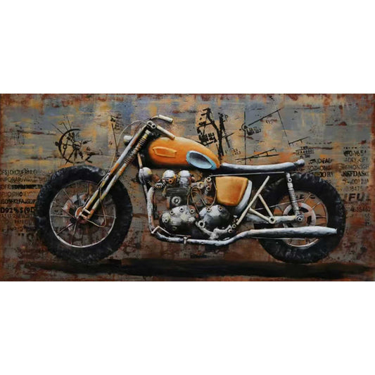 Hand Painted Orange Motorcycle 3D Wall Decor