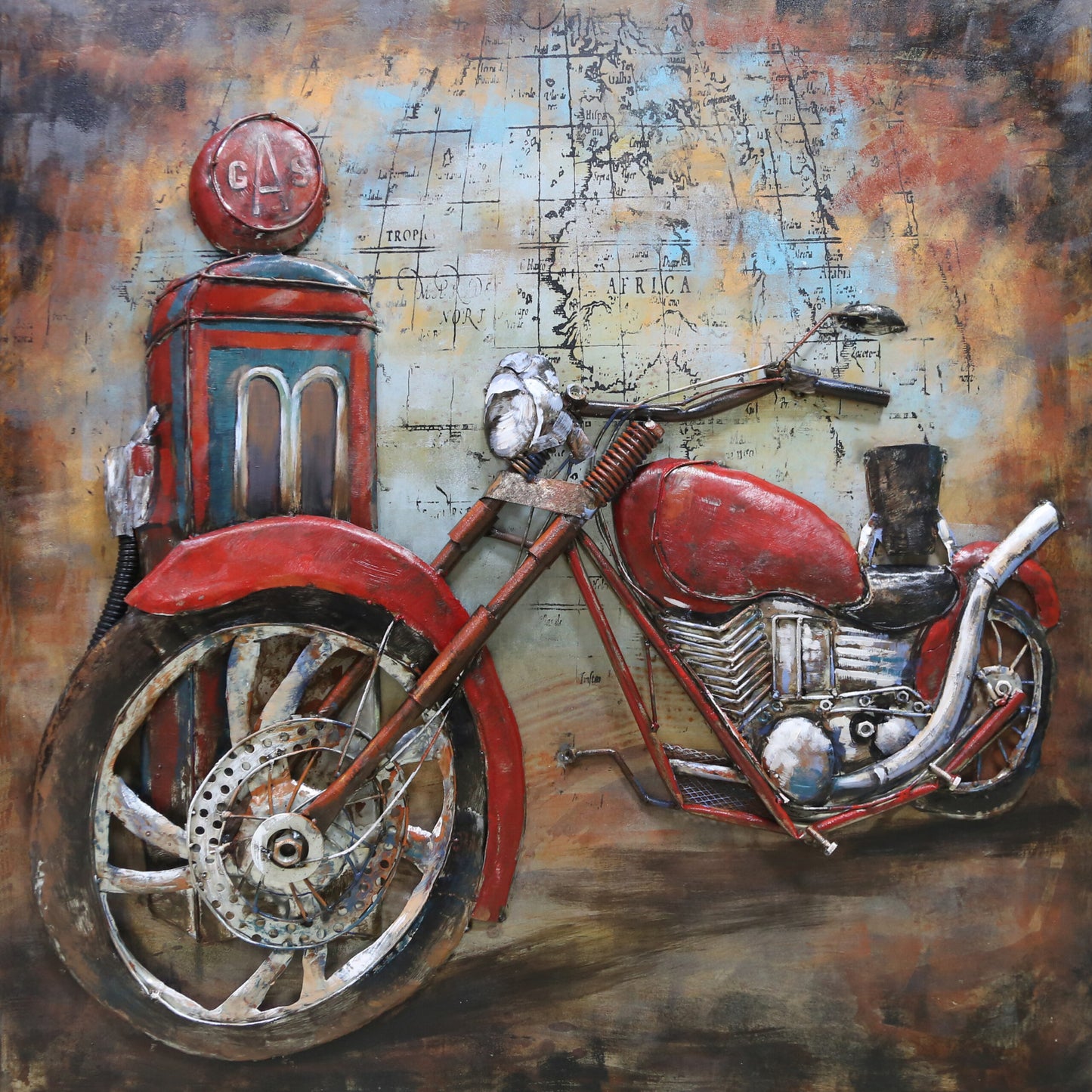 Chopper Motorbike At A Gas Pump 3D Metal Wall Decor