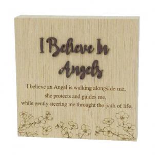 6"X6" Wood Grain Blocks-I Believe In Angels Block Sign