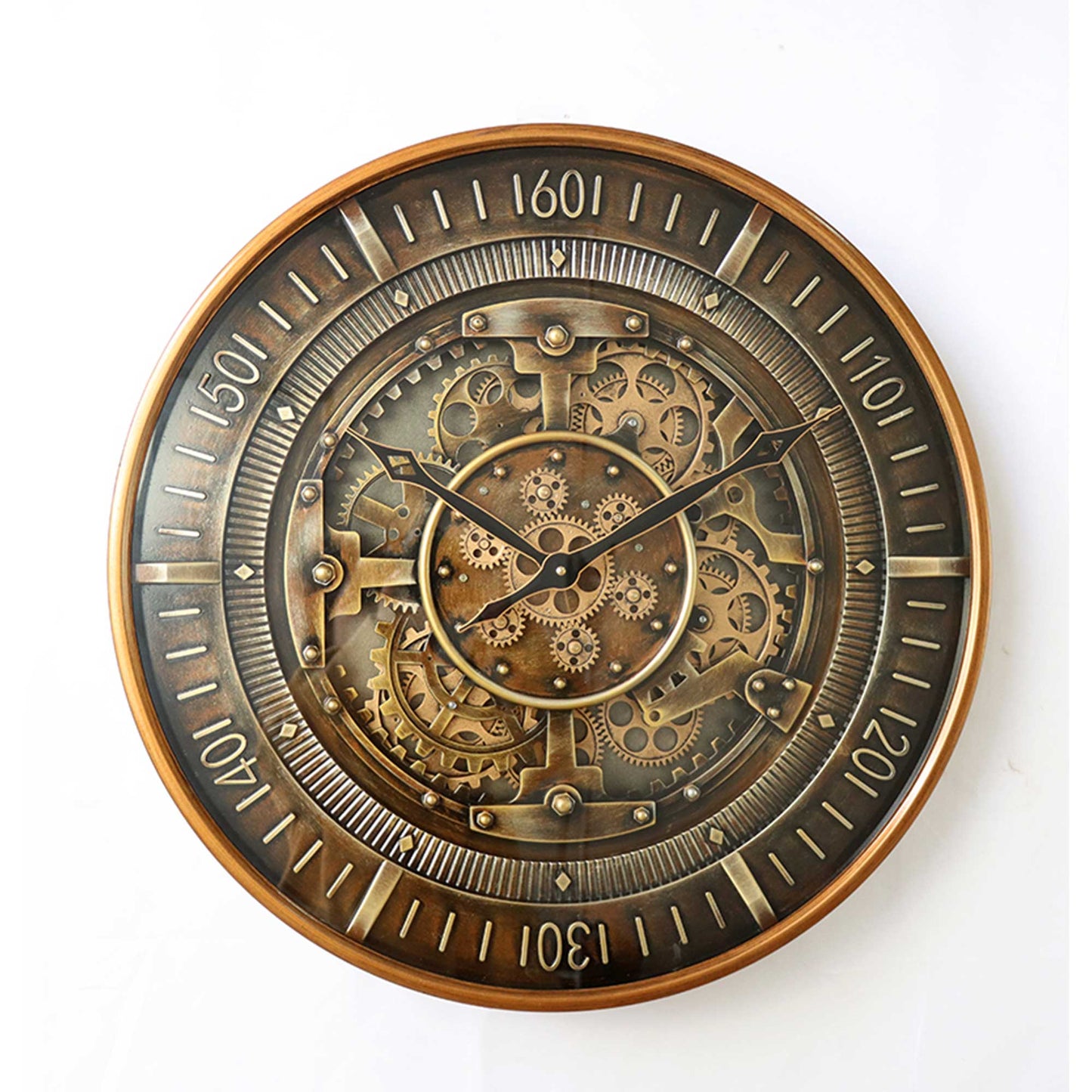 Bronze Tones Moving Gears With Seconds Display Wall Clock
