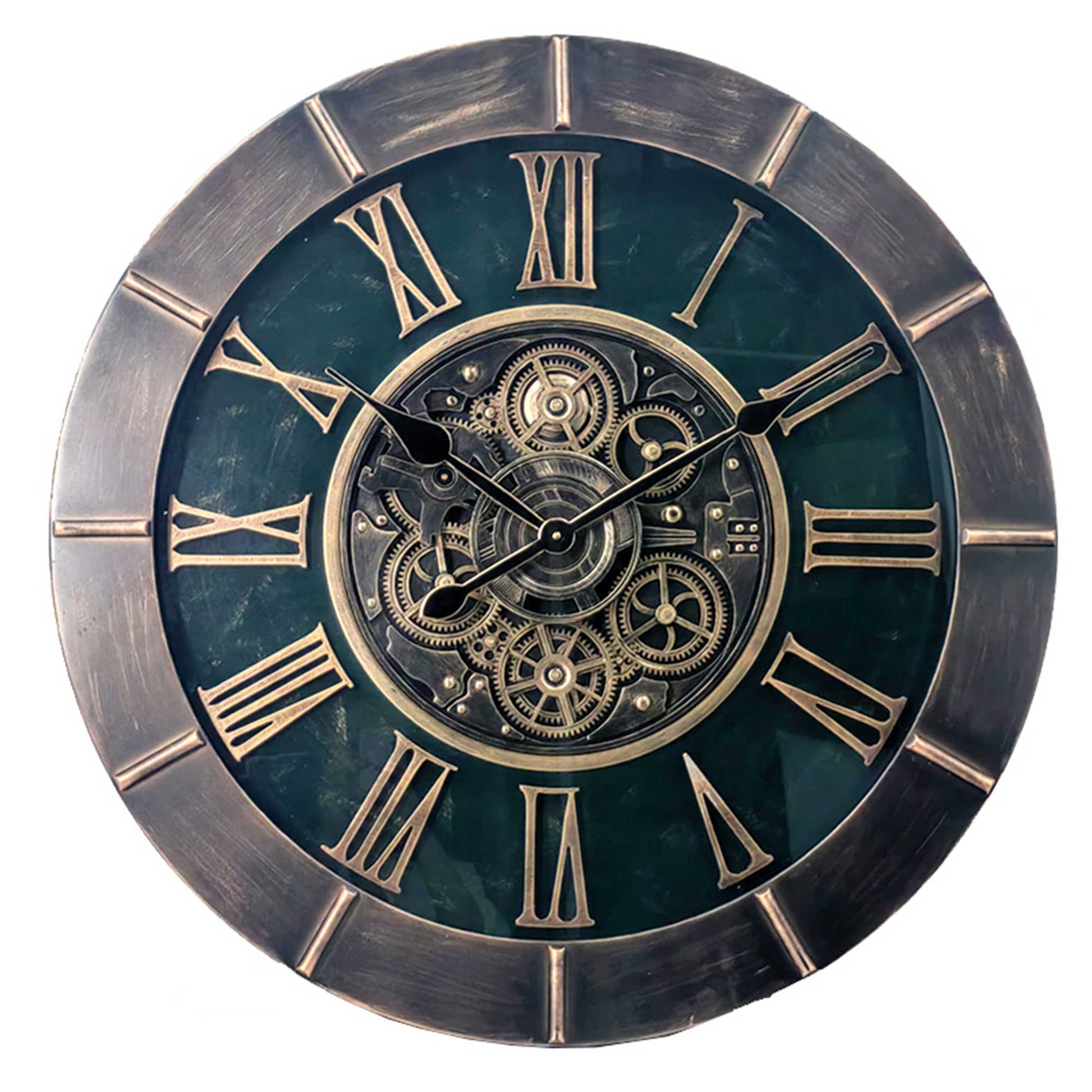 Round Moving Gears With Roman Numerals Wall Clock