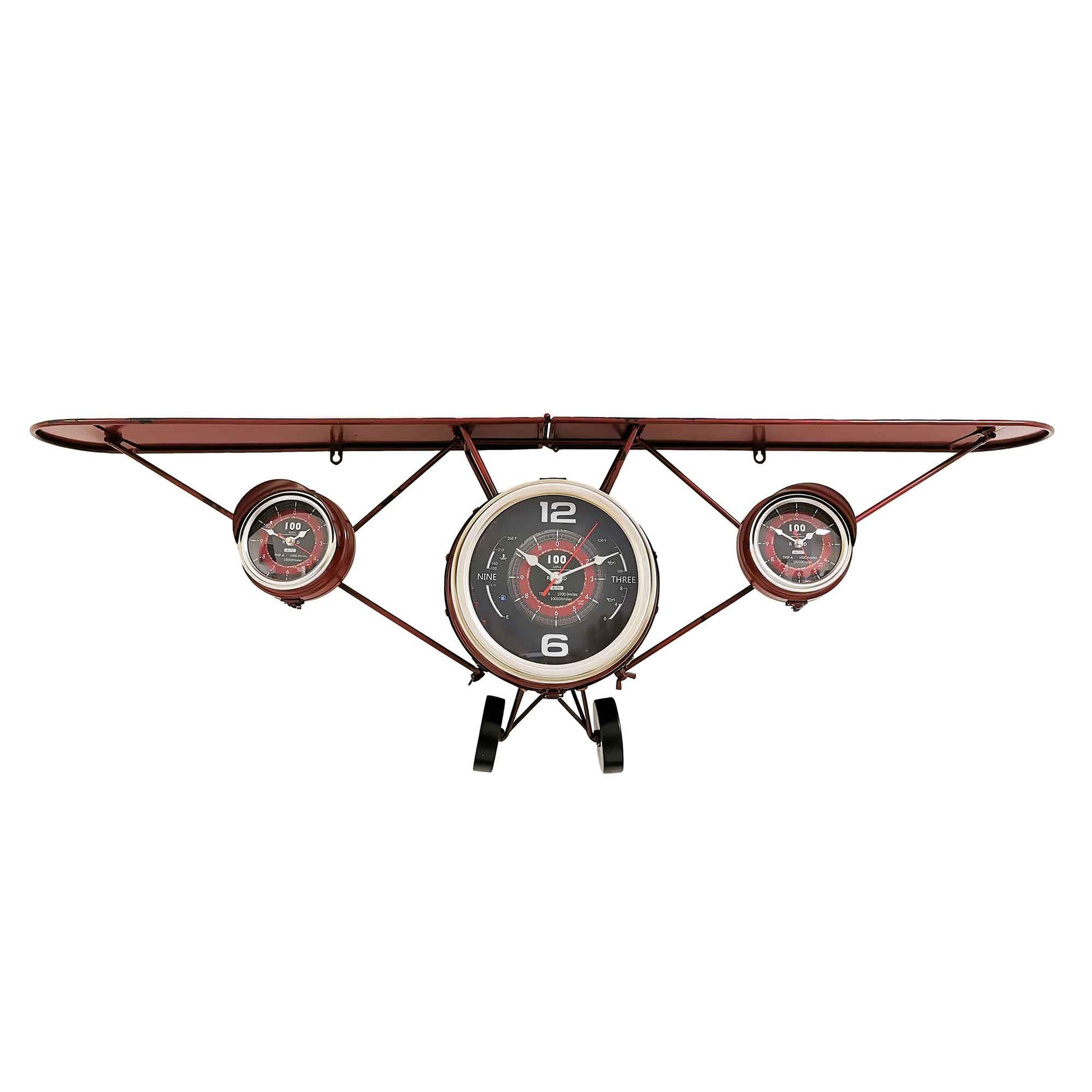 Red Airplane With Wing Shelf Wall Clock