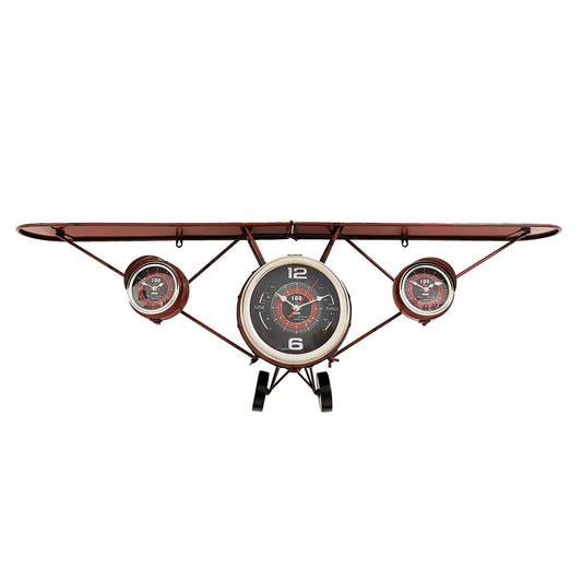 Red Airplane With Wing Shelf Wall Clock