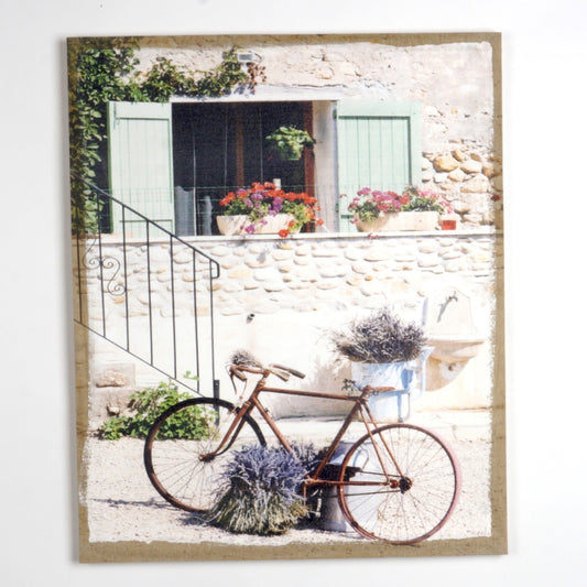 Bicycle And Lavender At A White Building Print Wall Decor