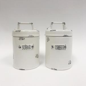 Set Of 2 Rustic Look Coffee And Sugar Canister