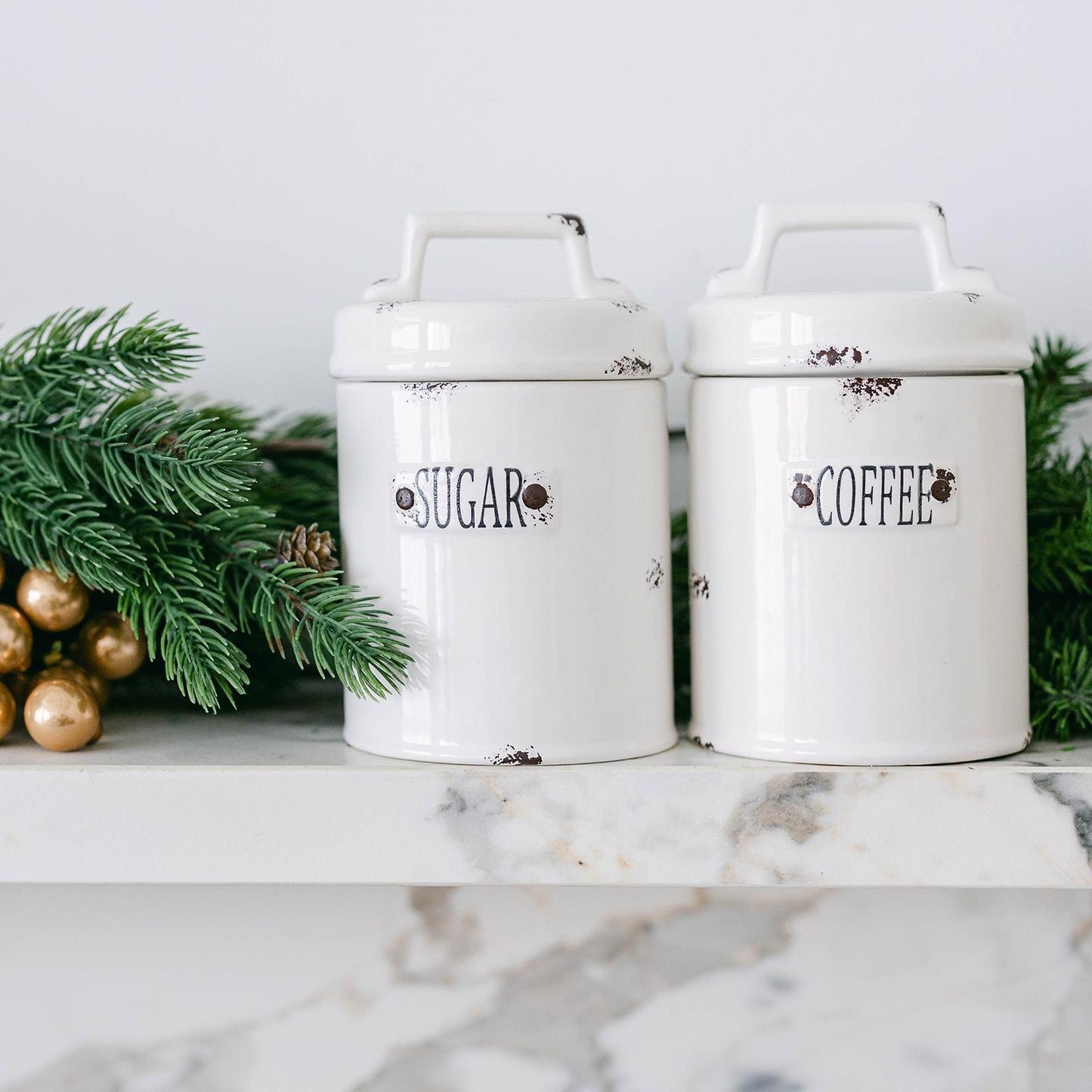 Set Of 2 Rustic Look Coffee And Sugar Canister