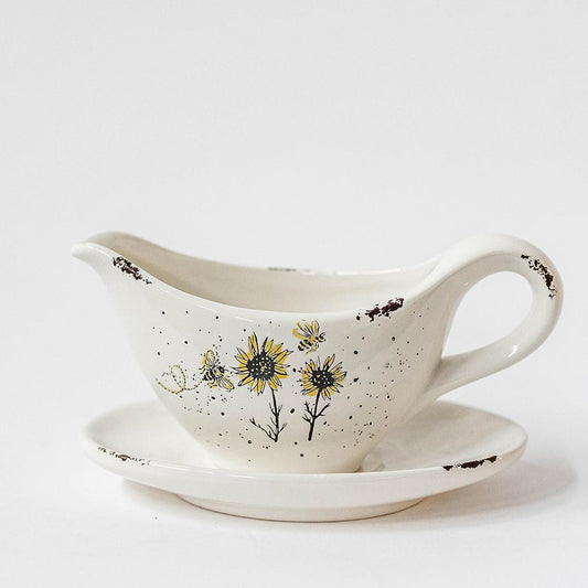 Rustic Look Sunflowers With Saucer Gravy Boat