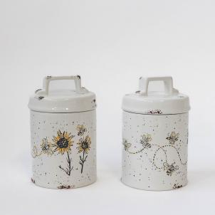 Set Of 2 Rustic Look Lidded Bees And Sunflowers Canister