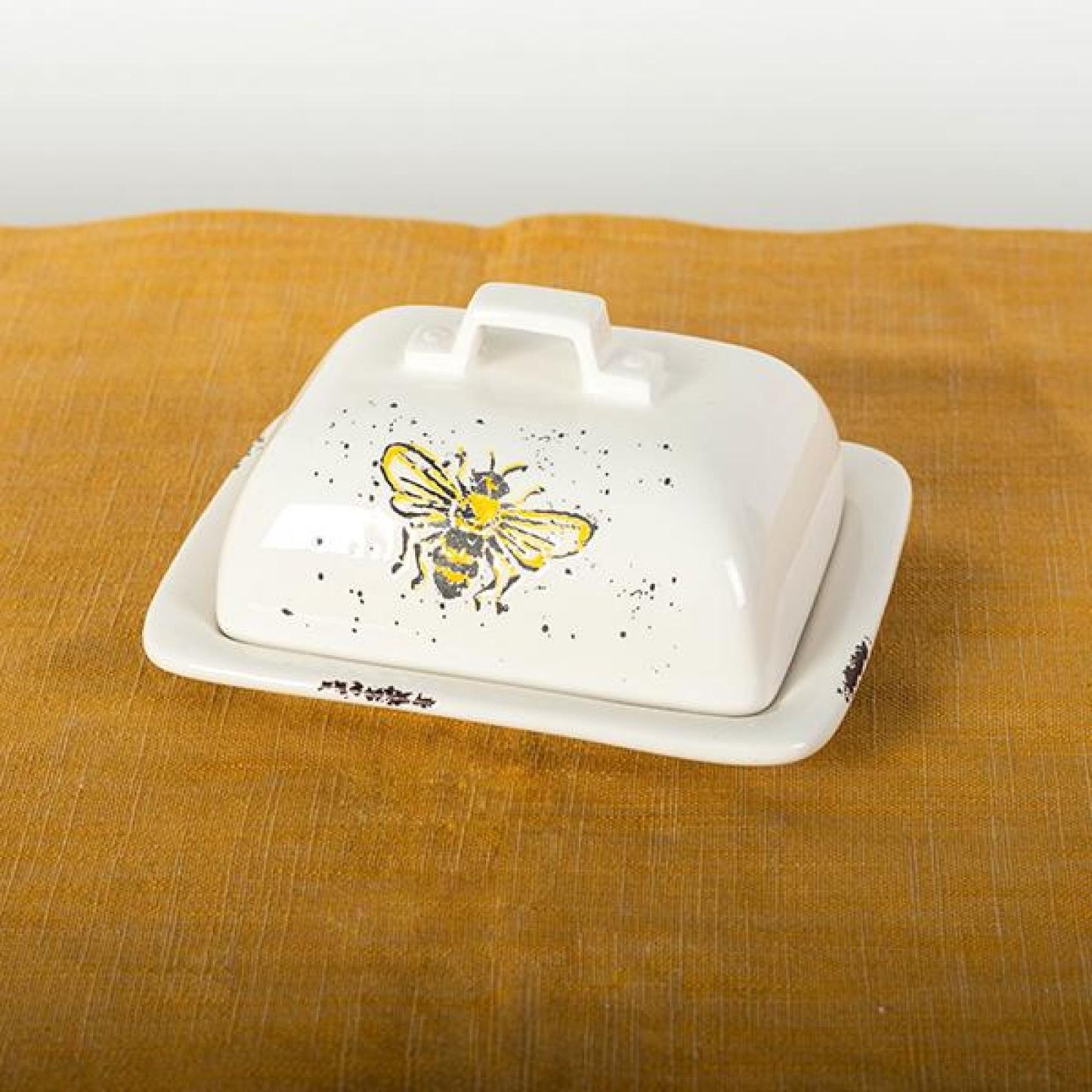 Ceramic Speckled With Bees And Sunflowers Butter Dish