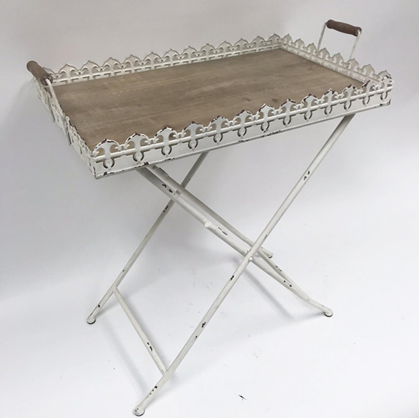 Wooden Tray With Metal Handles, Sides And Frame Folding Table