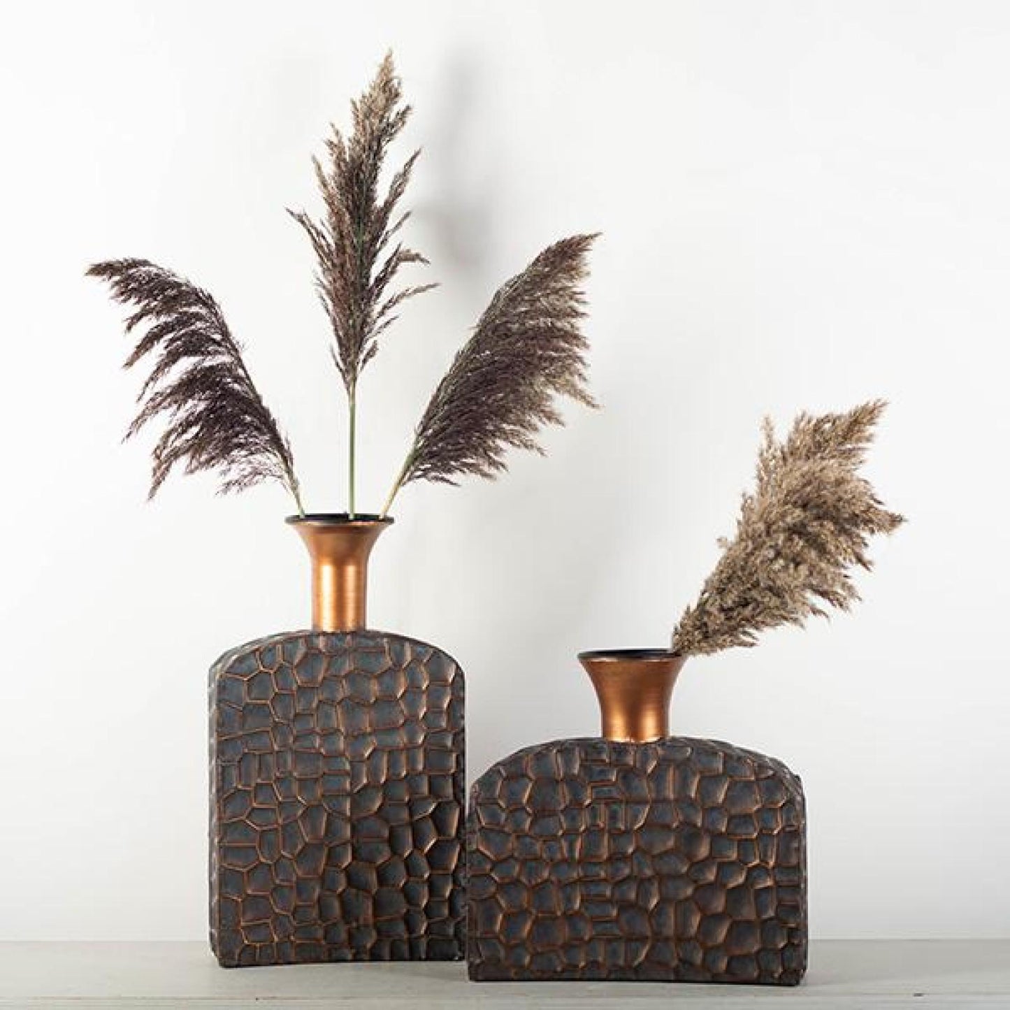 Set Of 2 Brown And Bronze Colored Textured Pattern Vase