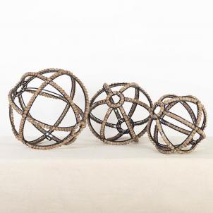 Set Of 3 Metal Frames With Wooden Balls Sphere Decorations