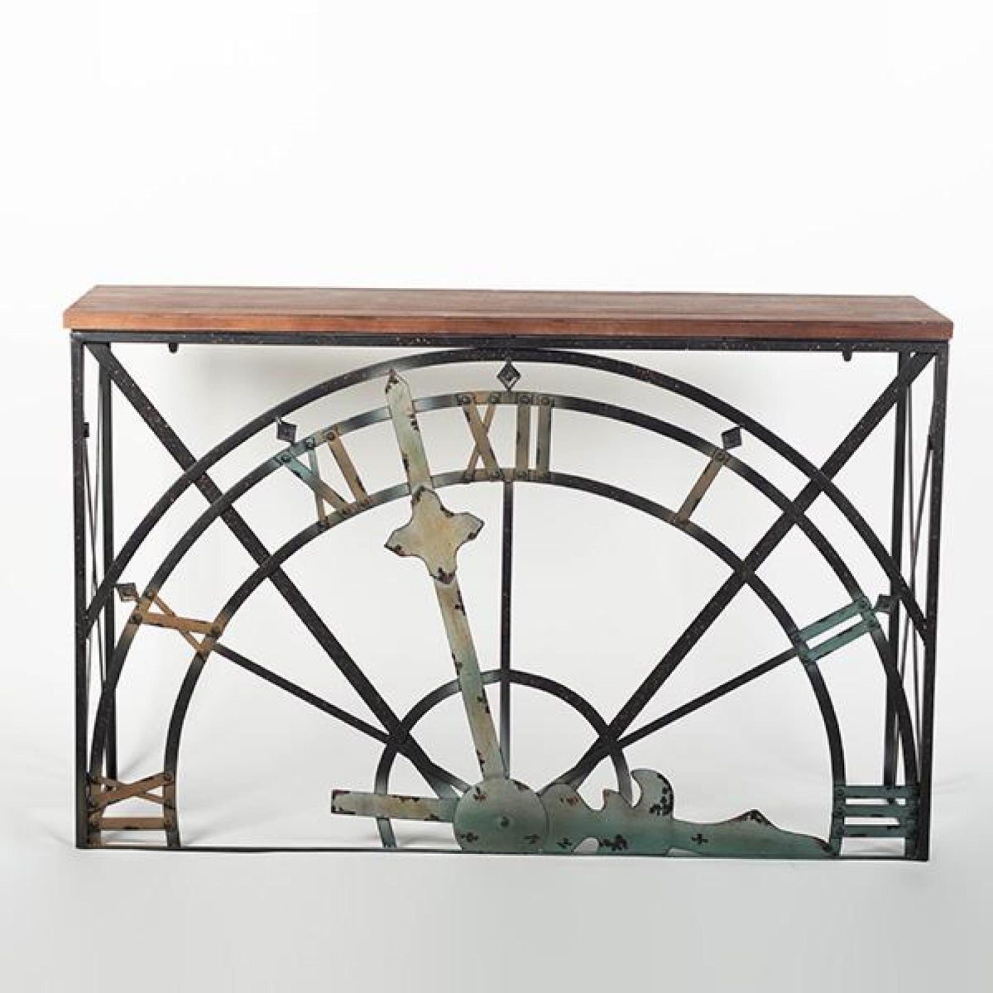 Wooden Top With Metal Half Clock Frame Table