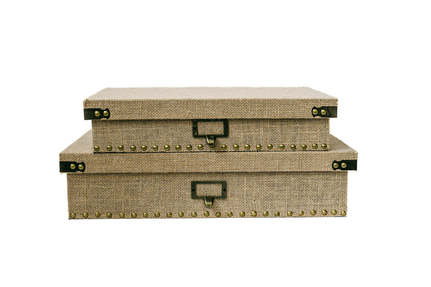 Set Of 2 Beige With Metal Accents Decorative Storage Boxes