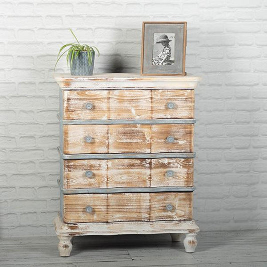 Washed White And Gray On Brown 4 Drawer Dresser