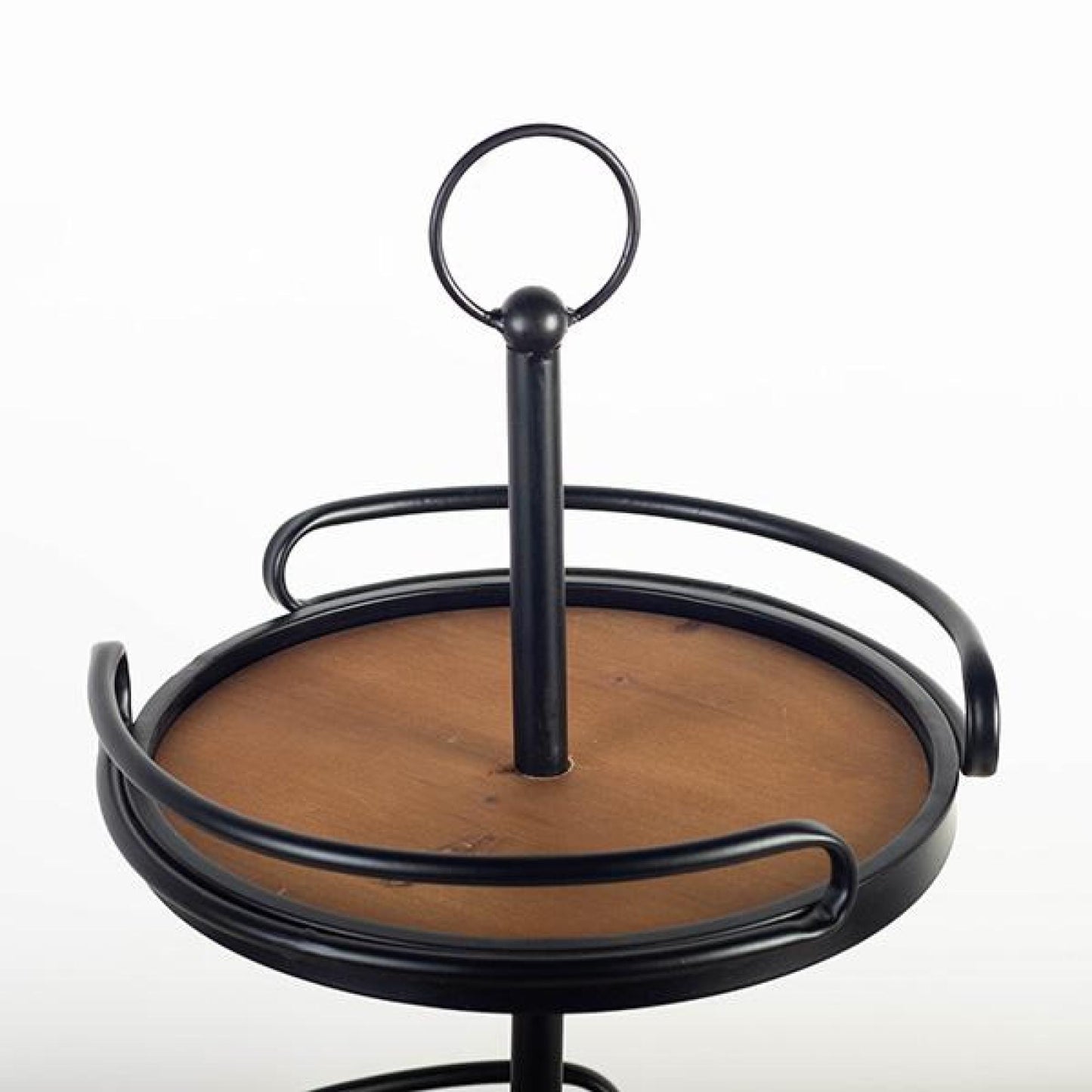 Two Tiered Circular Wood With Metal Tray