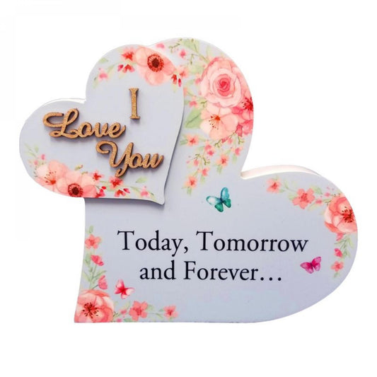 Floral Hearts With Text - I Love You Block Sign