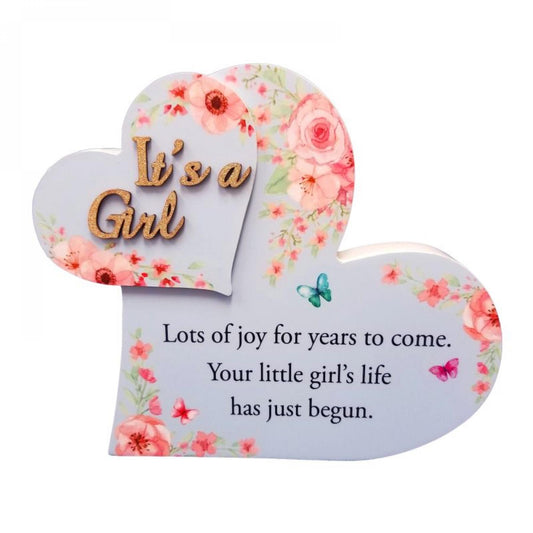 Floral Hearts With Text - It'S A Girl Block Sign