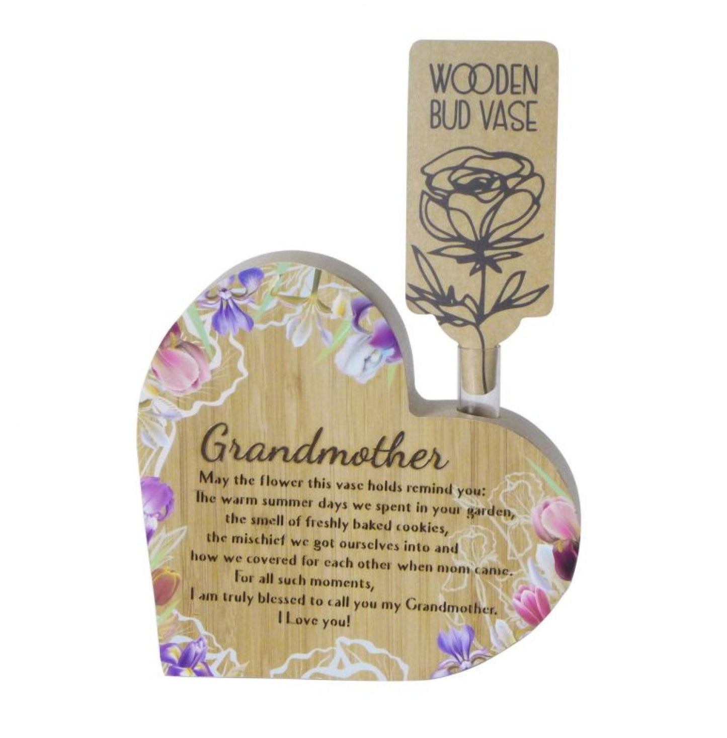 Heart With Text - Grandmother Wooden Bud Vase