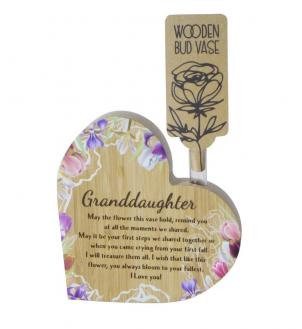 Heart With Text - Granddaughter Wooden Bud Vase