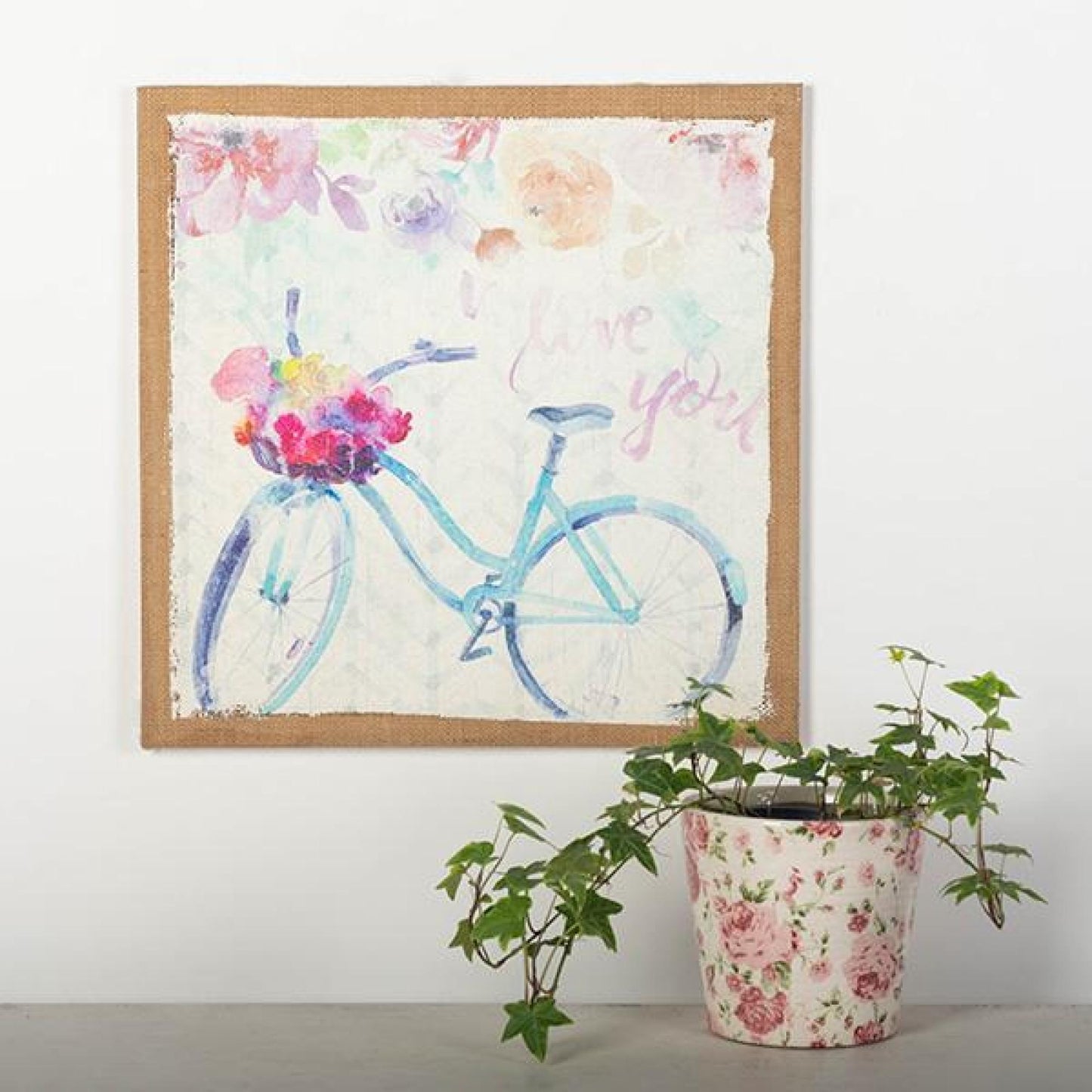 Bicycle And Flowers With Love You Text Unframed Print Wall Decor