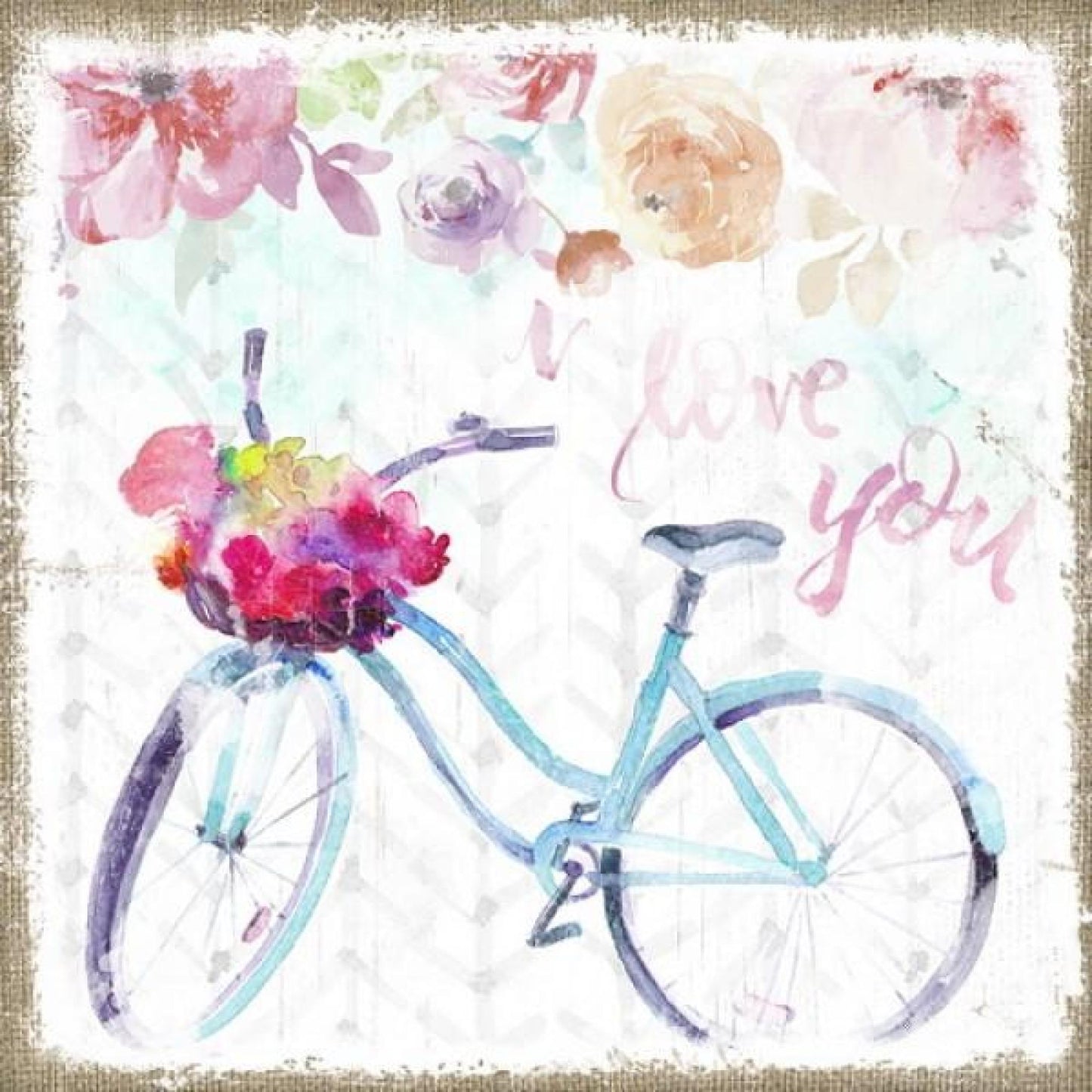 Bicycle And Flowers With Love You Text Unframed Print Wall Decor