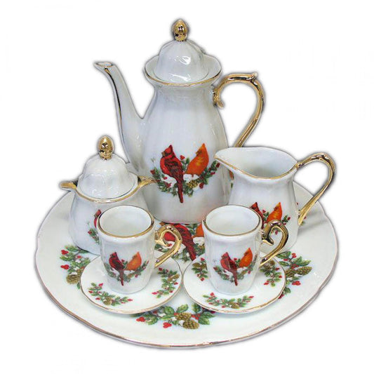 Set Of 7 Miniature Cardinal Patterned Decorative Tea Set