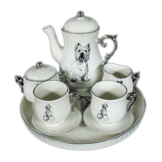 Set Of 7 Miniature Dog Patterned Decorative Tea Set