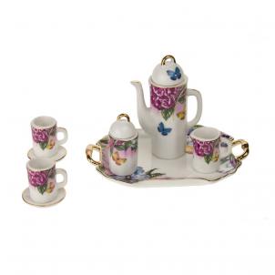 Set Of 7 Miniature Butterflies And Flowers Patterned Decorative Tea Set